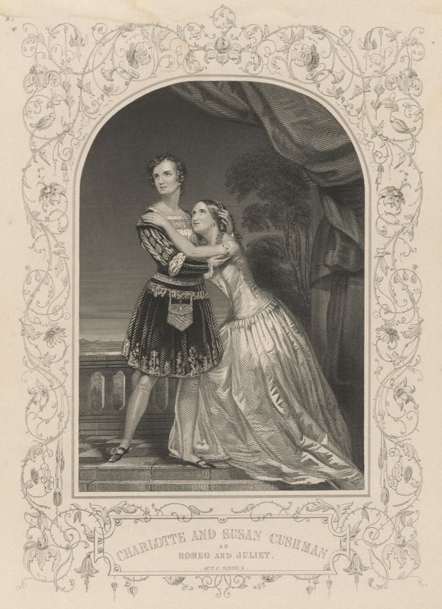The American Cushman sisters, Charlotte and Susan, as Romeo and Juliet in 1846
