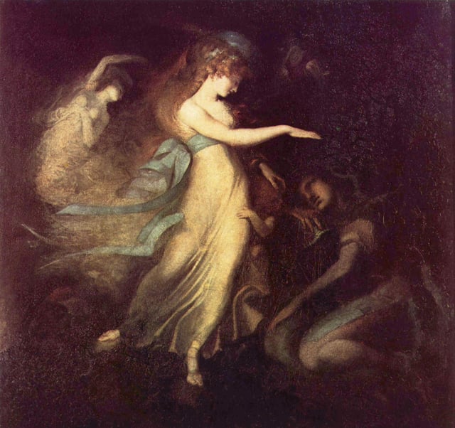 "Prince Arthur and the Fairy Queen" by Johann Heinrich Füssli; scene from The Faerie Queene