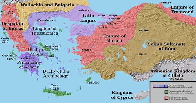 The partition of the empire following the Fourth Crusade, c. 1204