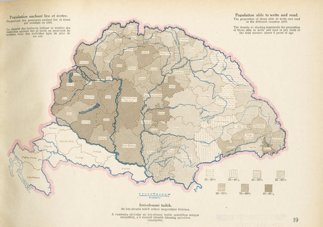 Literacy in Hungary by counties in 1910 (excluding Croatia)