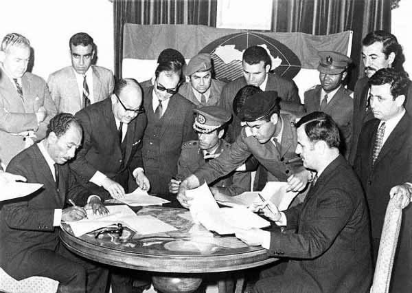 In 1971, Egypt's Anwar Sadat, Libya's Gaddafi and Syria's Hafez al-Assad signed an agreement to form a federal Union of Arab Republics. The agreement never materialized into a federal union between the three Arab states.