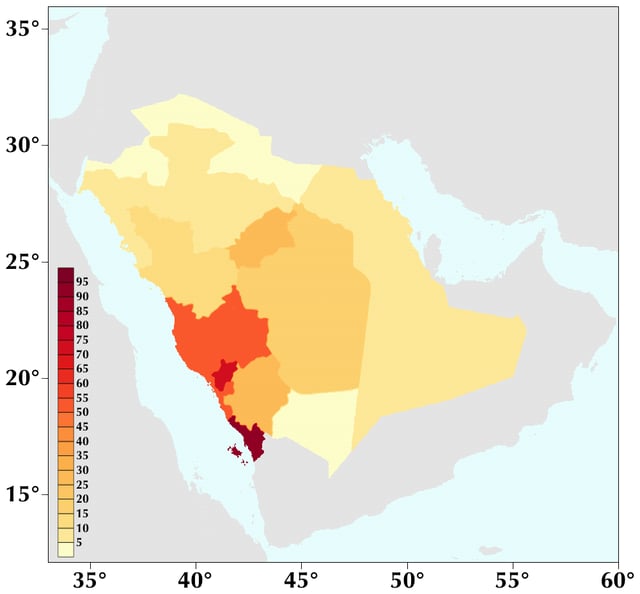 Saudi Arabia population density (people per km2)