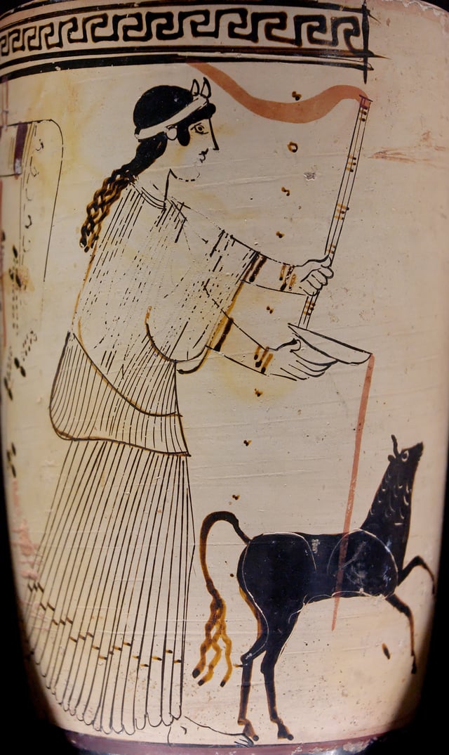 Artemis pouring a libation, c. 460-450 BC.
