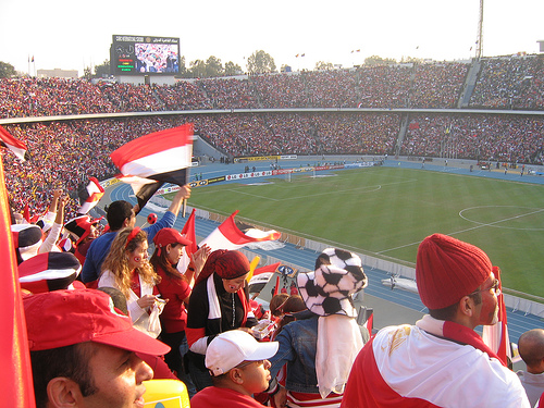 A crowd at Cairo Stadium to watch the Egypt national football team.