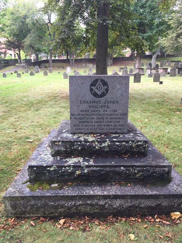 Erasmus James Philipps, first Freemason in present-day Canada, Old Burying Ground (Halifax, Nova Scotia)