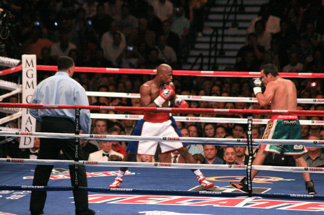 Mayweather during his comeback bout against Juan Manuel Márquez, 2009