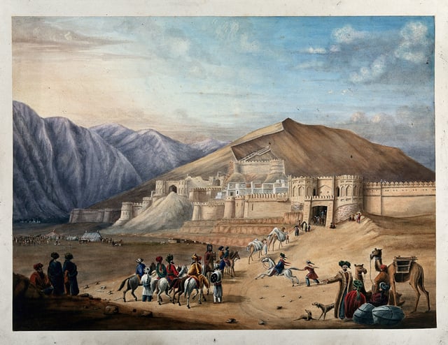 Old painting showing the Great Wall of Kabul