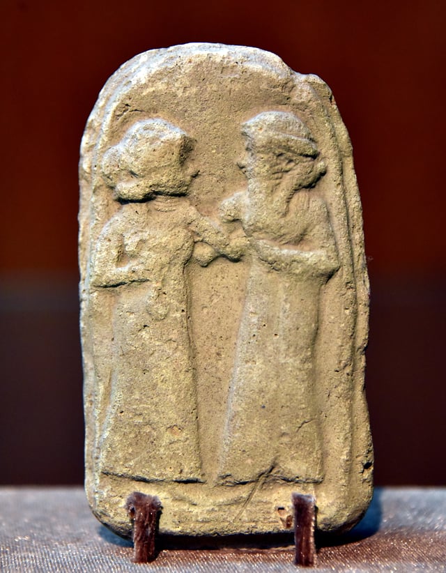 Man and woman, Old-Babylonian fired clay plaque from Southern Mesopotamia, Iraq