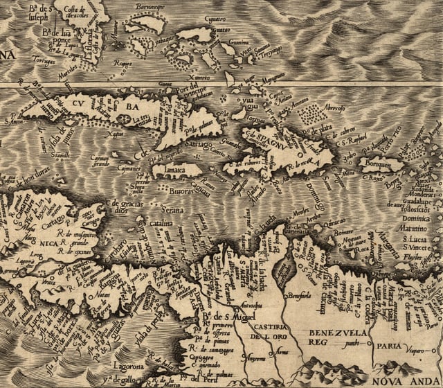 Map from 1562 with Curaçao indicated as Qúracao