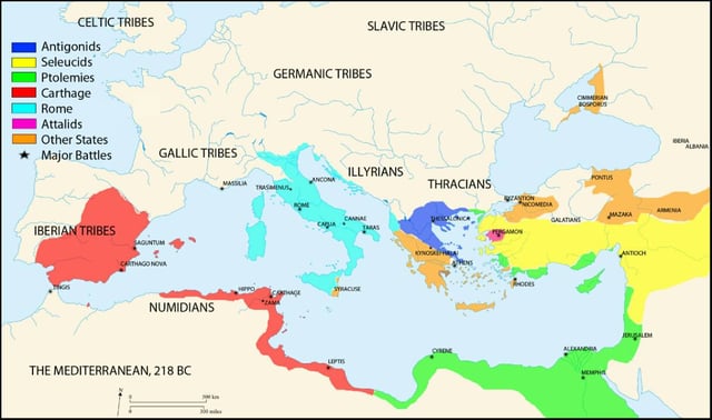 Map of the Mediterranean in 218 BC
