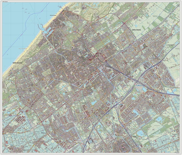 Detailed topographic map of The Hague, 2014