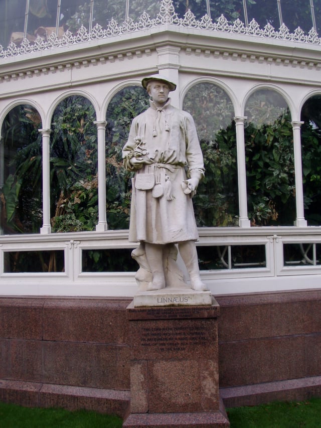 Linnaeus marble by Léon-Joseph Chavalliaud (1899), outside the Palm House at Sefton Park, Liverpool