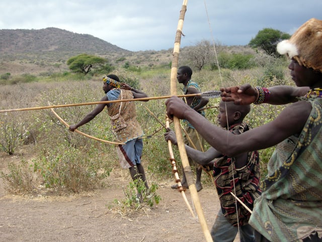 The Hadza live as hunter-gatherers.