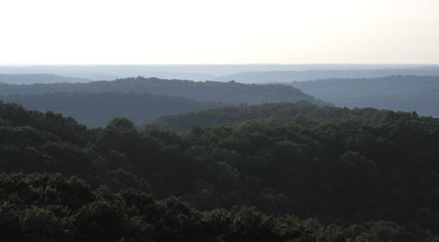 Rolling hills in the Charles C. Deam Wilderness Area of Hoosier National Forest, located in the Indiana Uplands