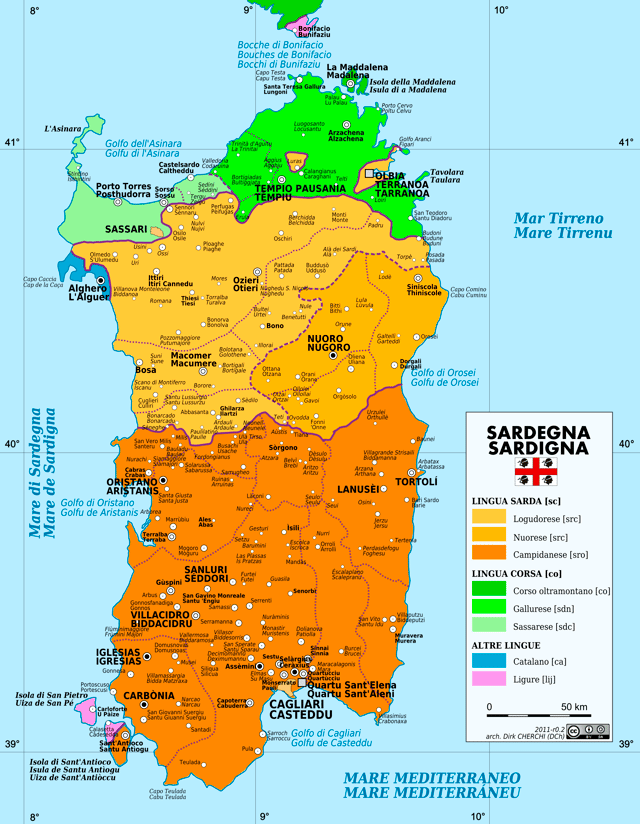 Linguistic map of Sardinia