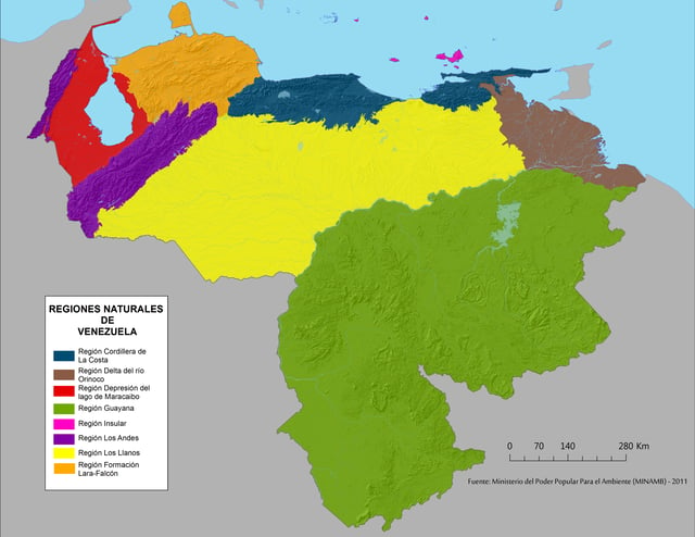 Map of  Natural regions of Venezuela