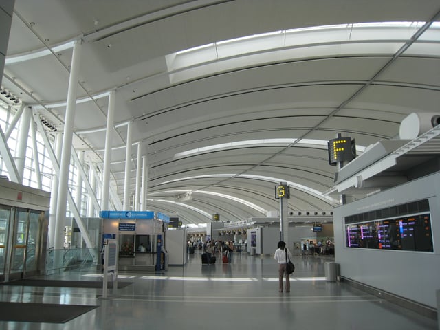 Interior of Toronto Pearson International Airport's Terminal 1. Toronto Pearson serves as the international airport for the Greater Toronto Area.