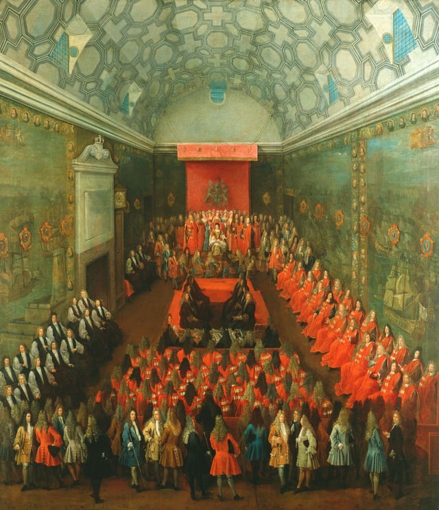 Queen Anne addressing the House of Lords, c. 1708–14, by Peter Tillemans