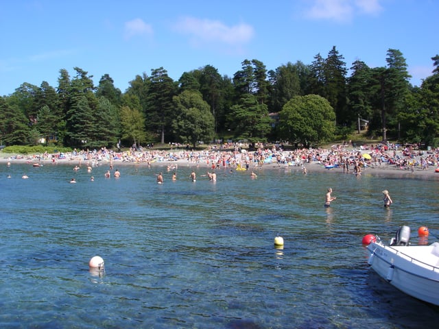 Sandefjord is a resort town which has Norway's highest number of annual cloud-free days.Langeby Beach, 1966.