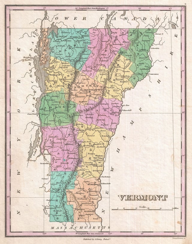 Vermont in 1827. The county boundaries have since changed.