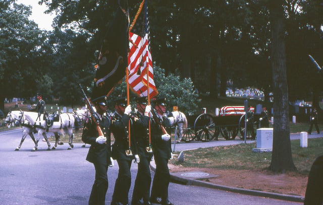 Military funeral procession in Arlington National Cemetery, July 1967