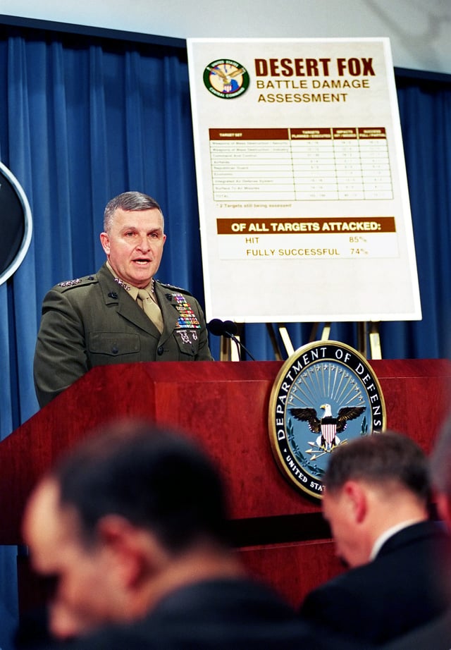 Gen. Anthony C. Zinni briefs reporters at The Pentagon following Operation Desert Fox, 21 December 1998