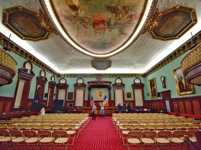The New York City Council chambers, where de Blasio served from 2002 to 2009.