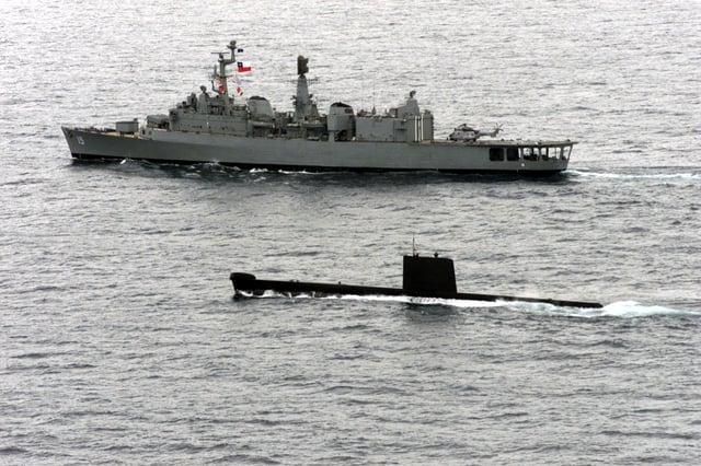 Chilean submarine O'Brien operating with the destroyer Blanco Encalada during exercise Teamwork South 1999
