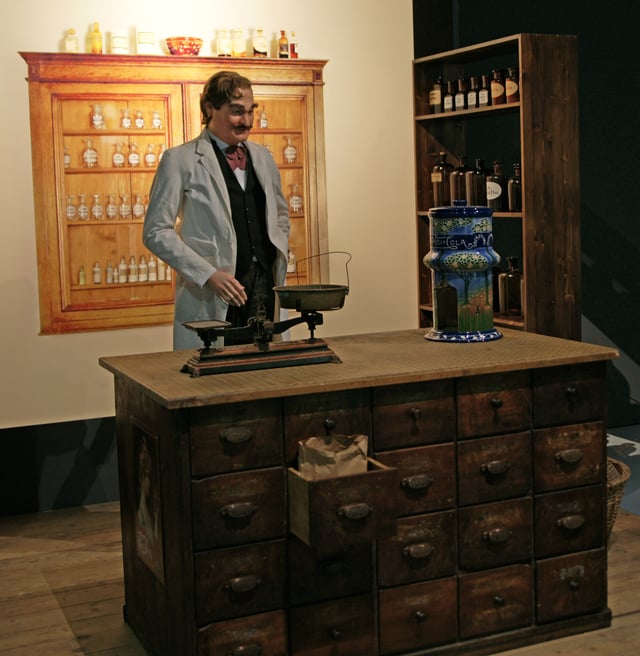 The pharmacy of Caleb Bradham, with a Pepsi dispenser