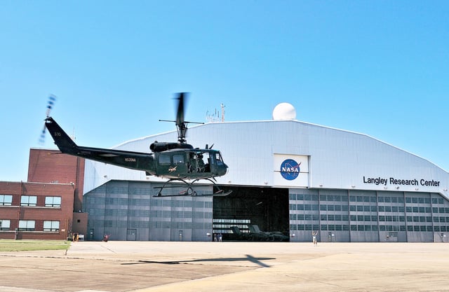 NASA's UH-1H returns to Langley after supporting space shuttle operations at Kennedy Space Center.