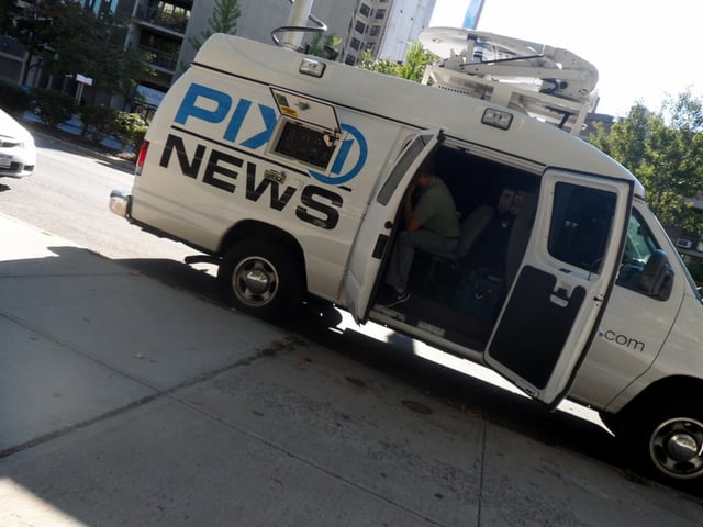 A WPIX news van in Brooklyn