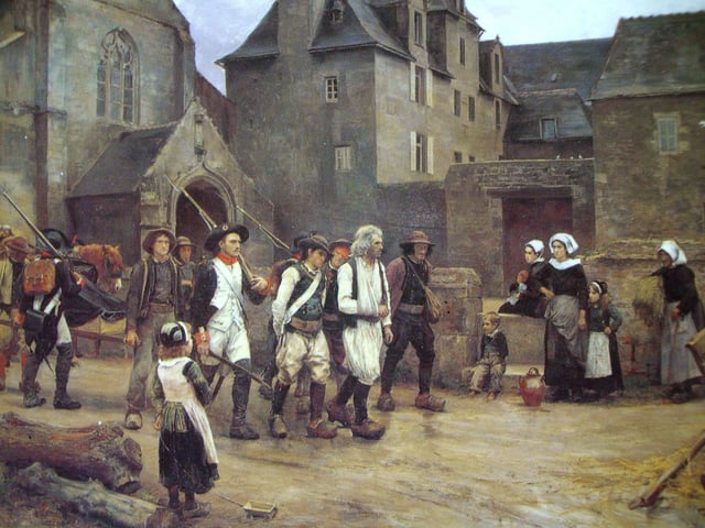 While the First Coalition attacked the new Republic, France faced civil war and counter-revolutionary guerrilla war. Here, several insurgents of the Chouannerie have been taken prisoner.