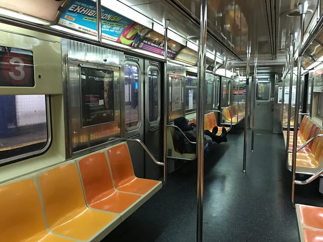 Interior of an R62 car on the 3 train