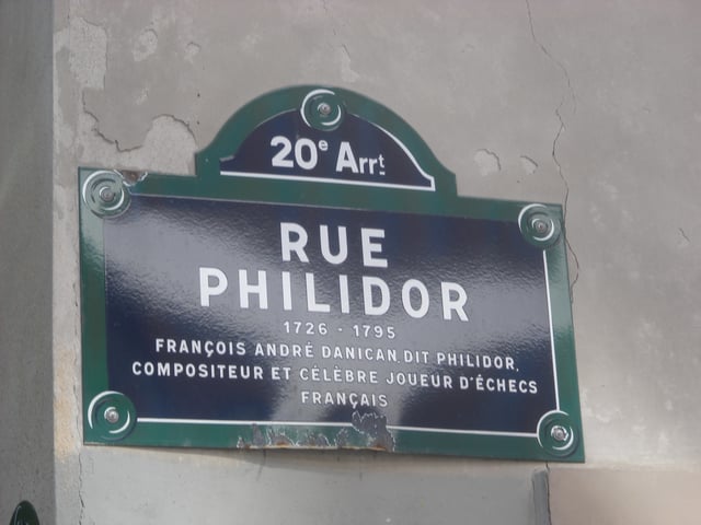Plaque honoring François-André Danican Philidor on the street of his name in the 20th arrondissement of Paris