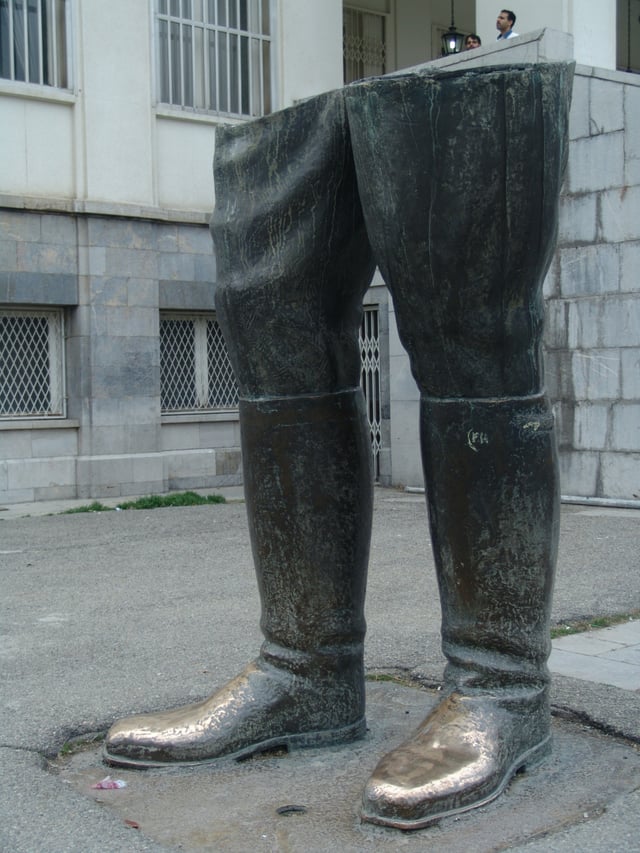 Reza Shah's legs statue after the original statue was destroyed after 1979 Revolution