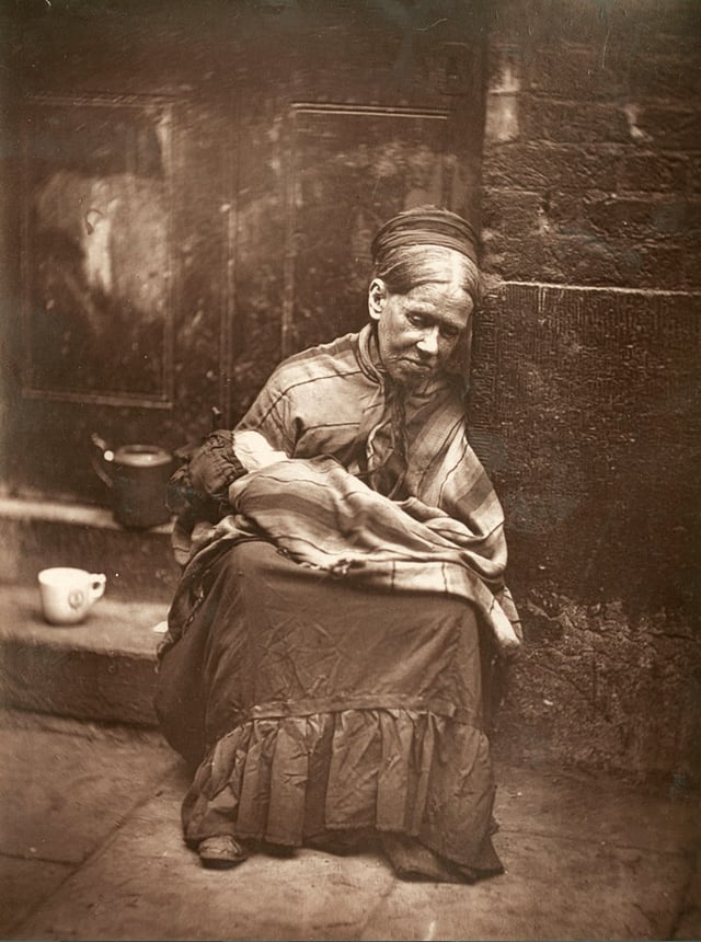 From 'Street Life in London', 1877, by John Thomson and Adolphe Smith.  ''“But old age, and want of proper food and rest, reduces them to a lethargic condition which can scarcely be preferable to death itself.''