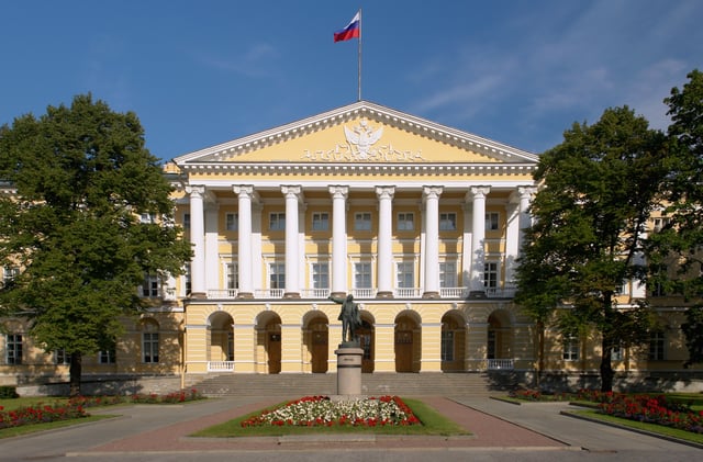 Facade of the Smolny Institute, meeting place of the City Hall's Committee for Foreign Affairs where Medvedev worked as a consultant.