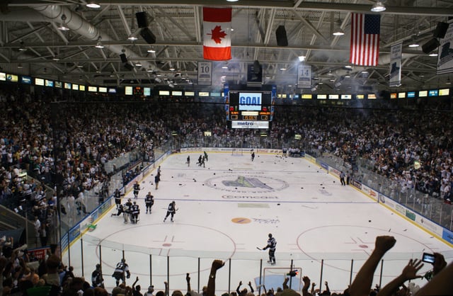 The Everblades celebrate their victory in game five of the Kelly Cup finals on May 23, 2012.