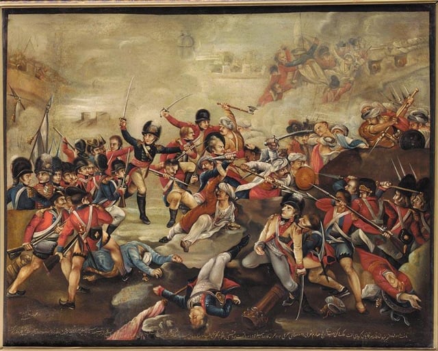 A Qajar Persian copy of a British painting of the assault