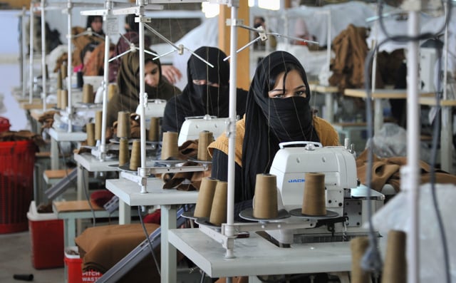 Afghan women at a textile factory in Kabul