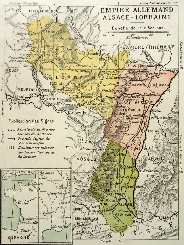 Frontier with German Empire's Alsace-Lorraine, from 1871 to 1918