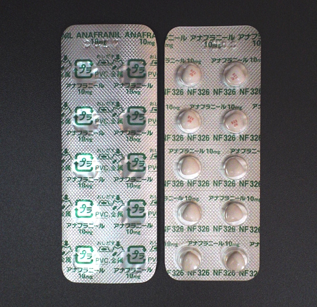 A blister pack of clomipramine under the brand name Anafranil