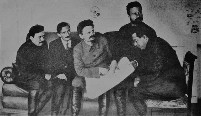 Béla Kun, Jacques Sadoul, Leon Trotsky, Mikhail Frunze and Sergey Gusev. Kharkiv Ukraine 1920.