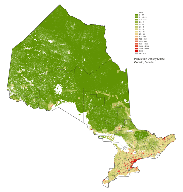 Population density of Ontario