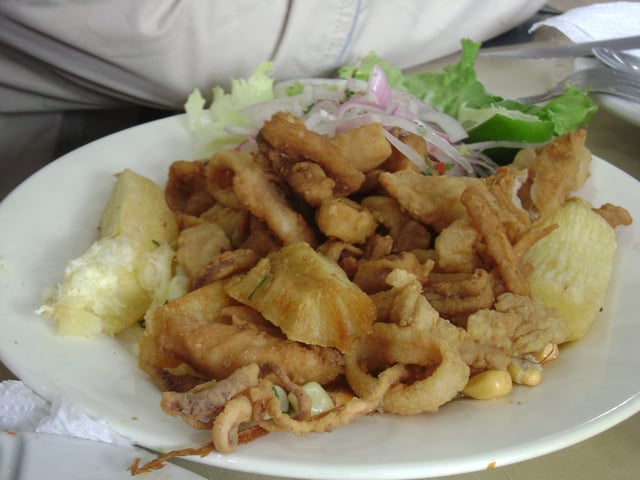 Chicharrón mixto, common dish in the country derived from Andalusia in southern Spain.