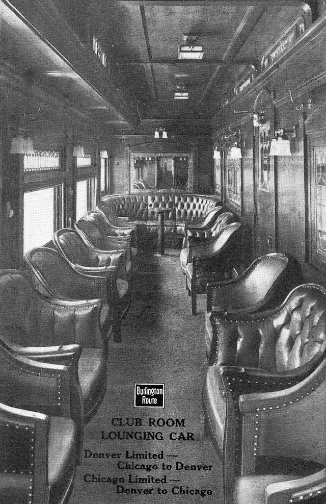 The club car of the Chicago Limited and the Denver Limited.  The train had an eastbound and westbound name.