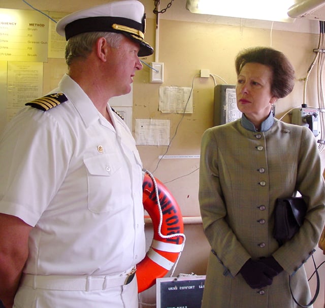 The Princess Royal visits USNS Comfort on 11 July 2002, while the vessel docked at Southampton, UK