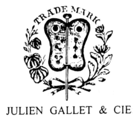 Japanese fan and laurel trademark, registered in 1896 by Julien Gallet (1862–1934). This mark was used for Swiss made "Laurel" watches exported to Kintarō Hattori, founder of the Seiko company and Gallet's trade partner in Japan during the late 19th and early 20th century.