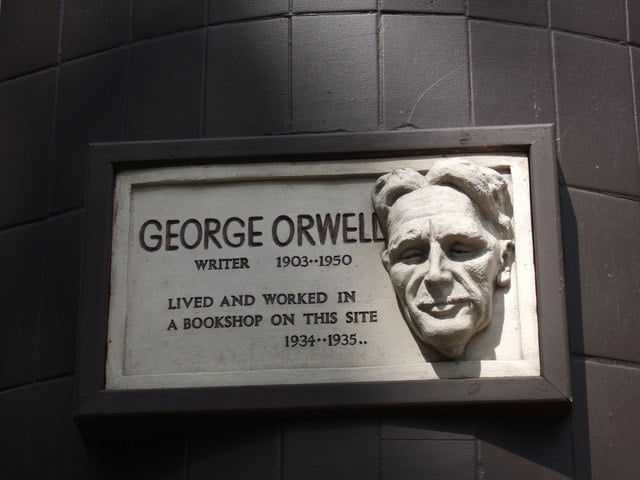 Orwell's time as a bookseller is commemorated with this plaque in Hampstead