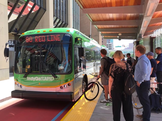 IndyGo Rapid bus at the Red Line Statehouse Station.